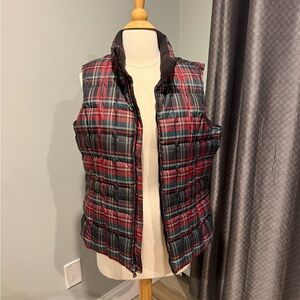 Eddie Bauer Red and Green Plaid Quilted Puffer Vest- Premium Goosedown